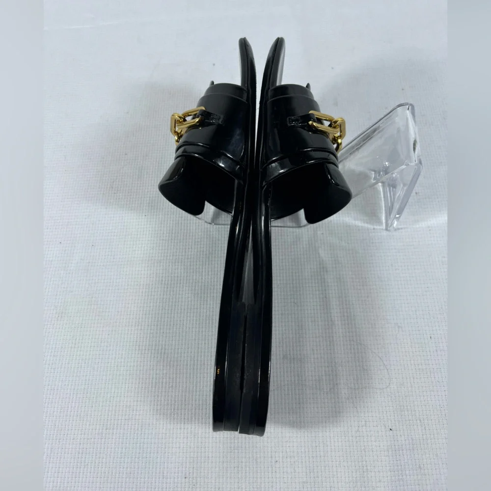 Burberry Coleford Black Patent Leather Chain Sandals EU 37